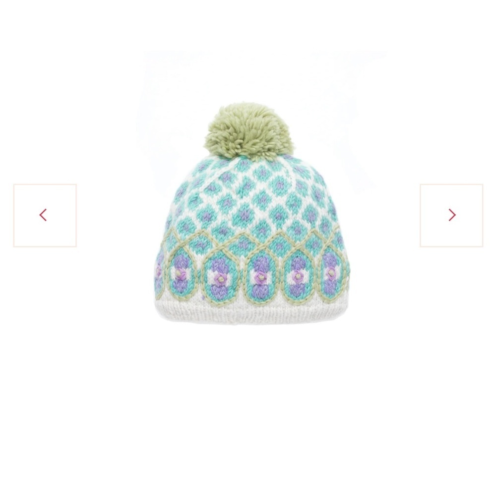 French Knot Vintage Chalet Colorful Knit Beanie with Pom Pom New with Tags